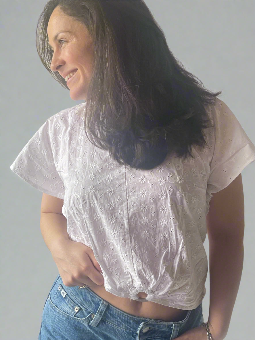 white t-shirt with tie front by ZARA
