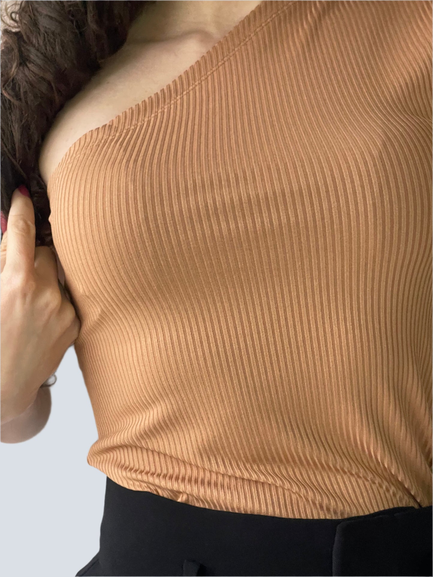 beige off shoulder top by Mango