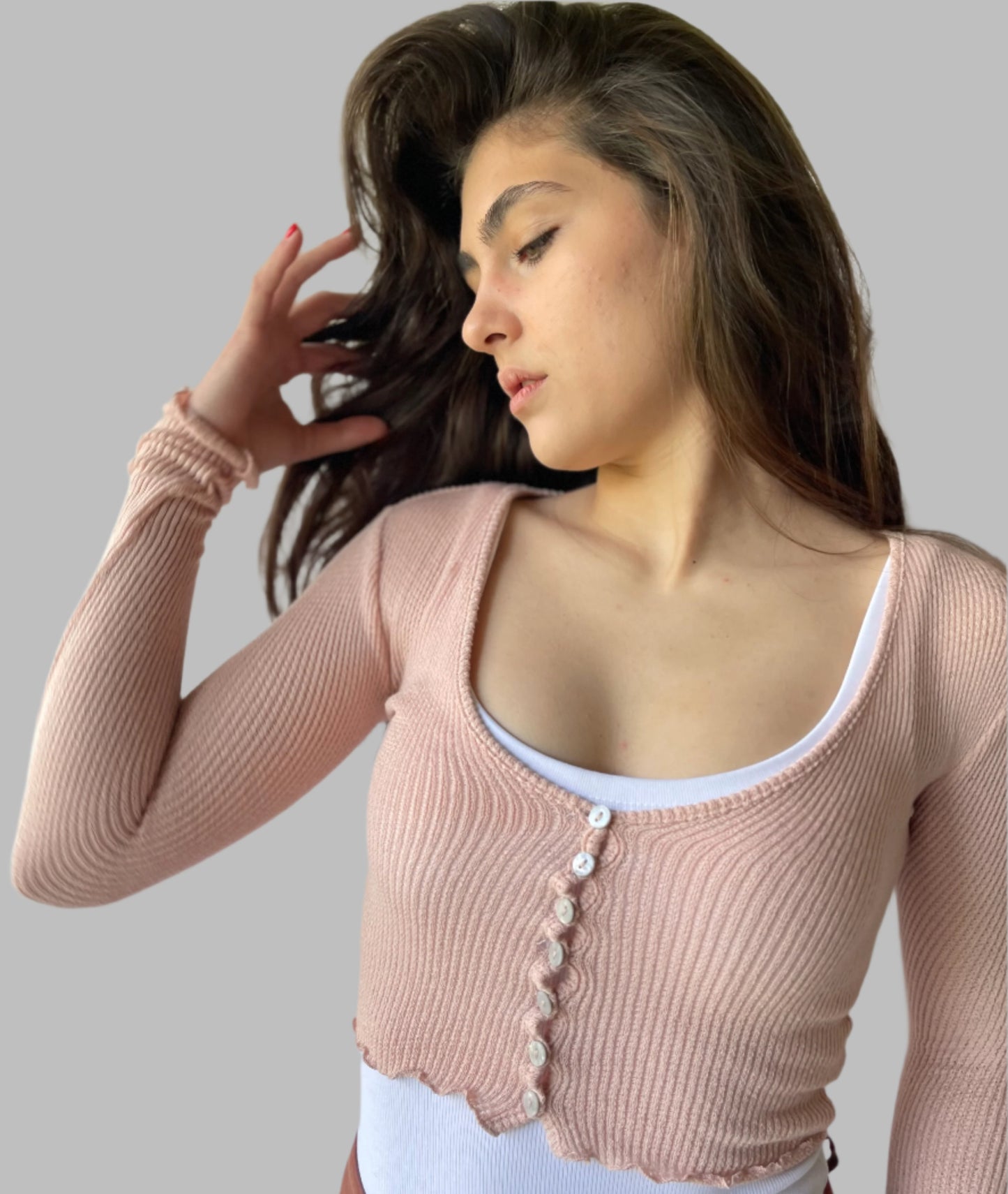 blush pink knit crop cardigan