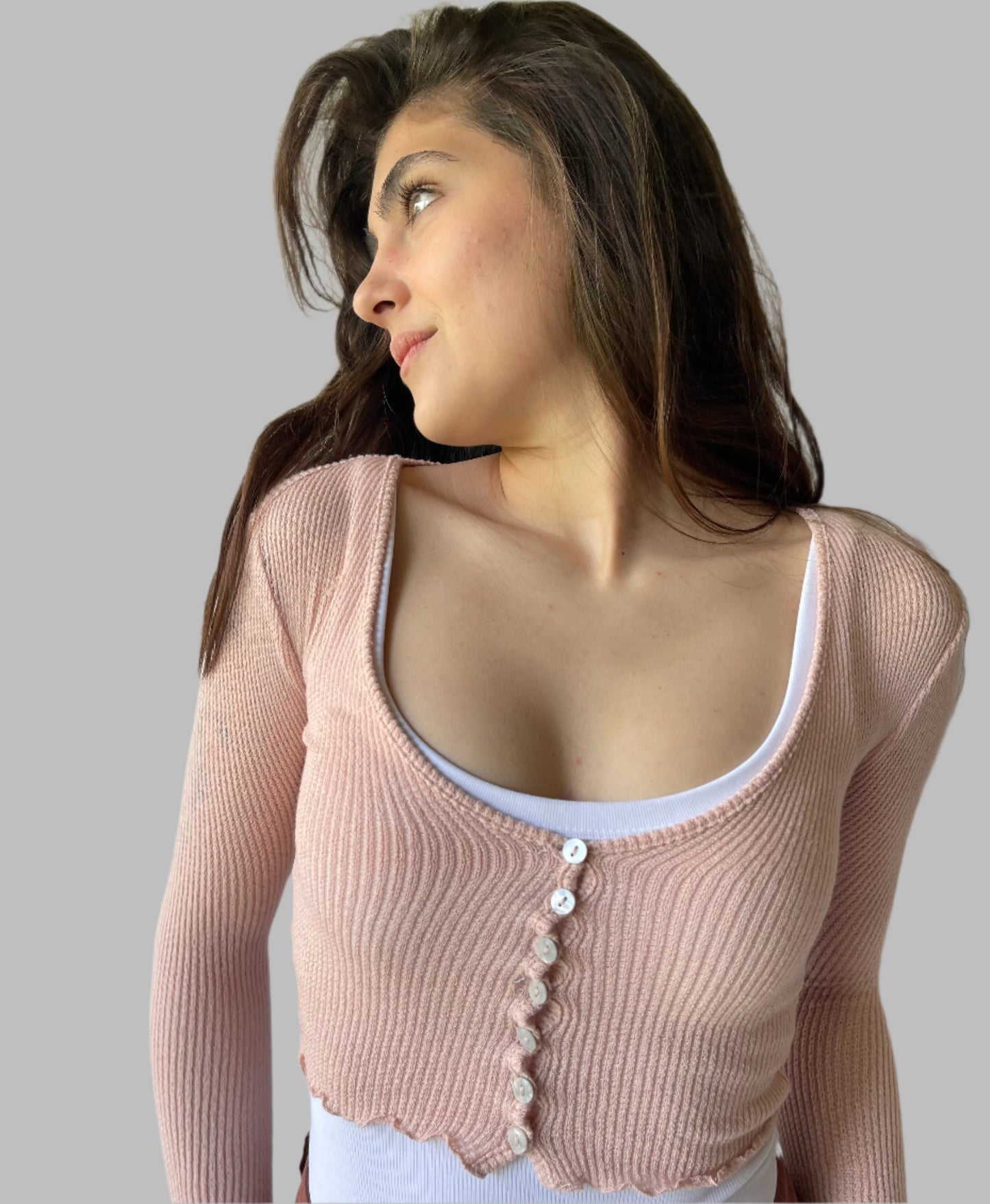 blush pink knit crop cardigan