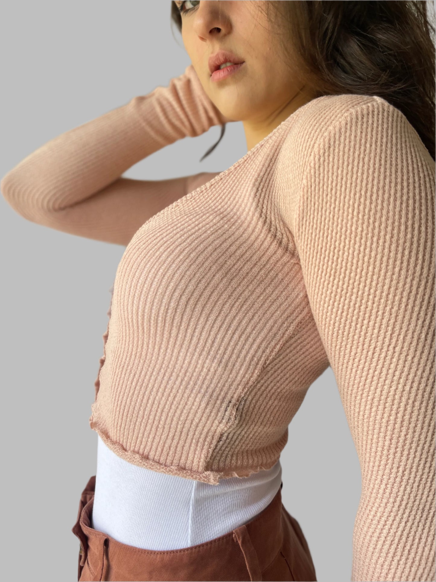 blush pink knit crop cardigan