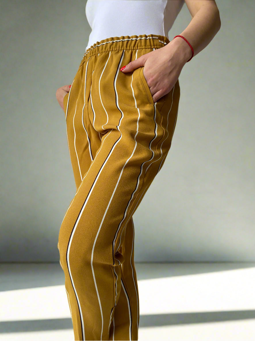 striped yellow office trousers by H&M