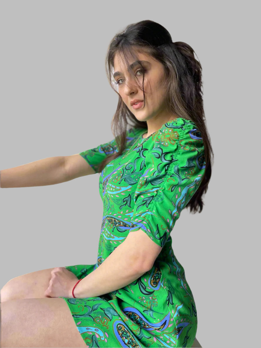 green summer mini dress by ZARA