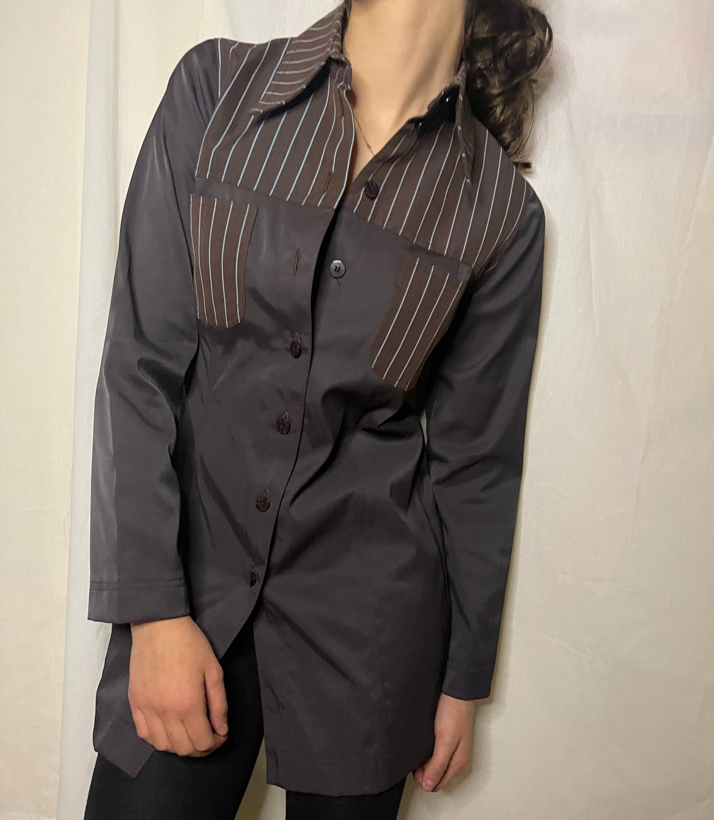 brown long-sleeve shirt dress