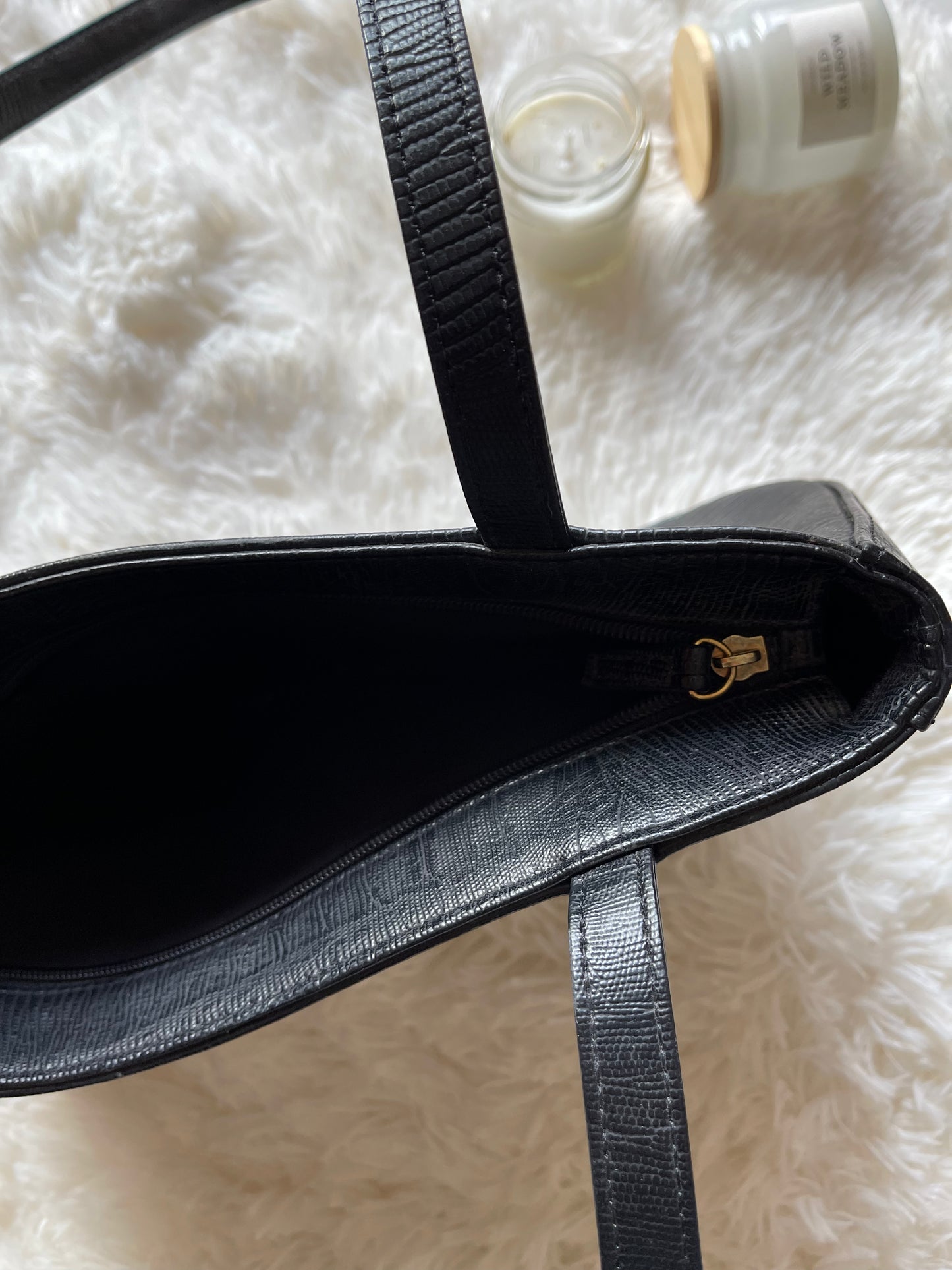 black faux-leather baguette