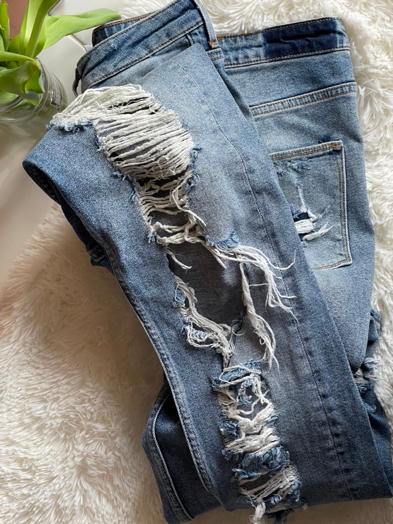 heavily distressed H&M jeans