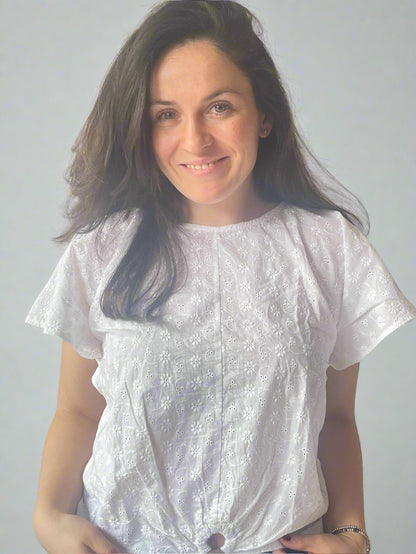 white t-shirt with tie front by ZARA