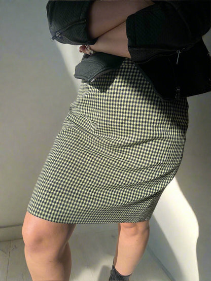 checkered midi skirt