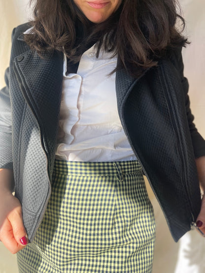 checkered midi skirt