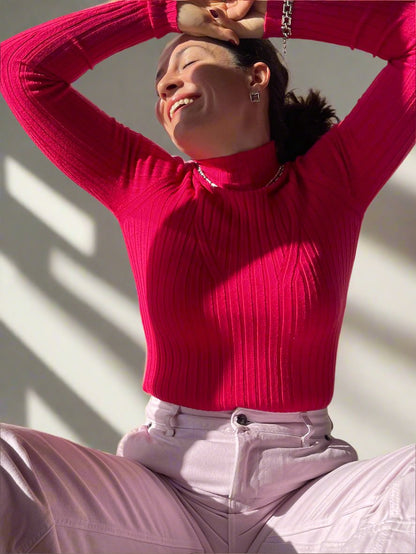 pink turtleneck top