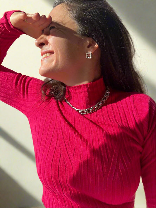 pink turtleneck top