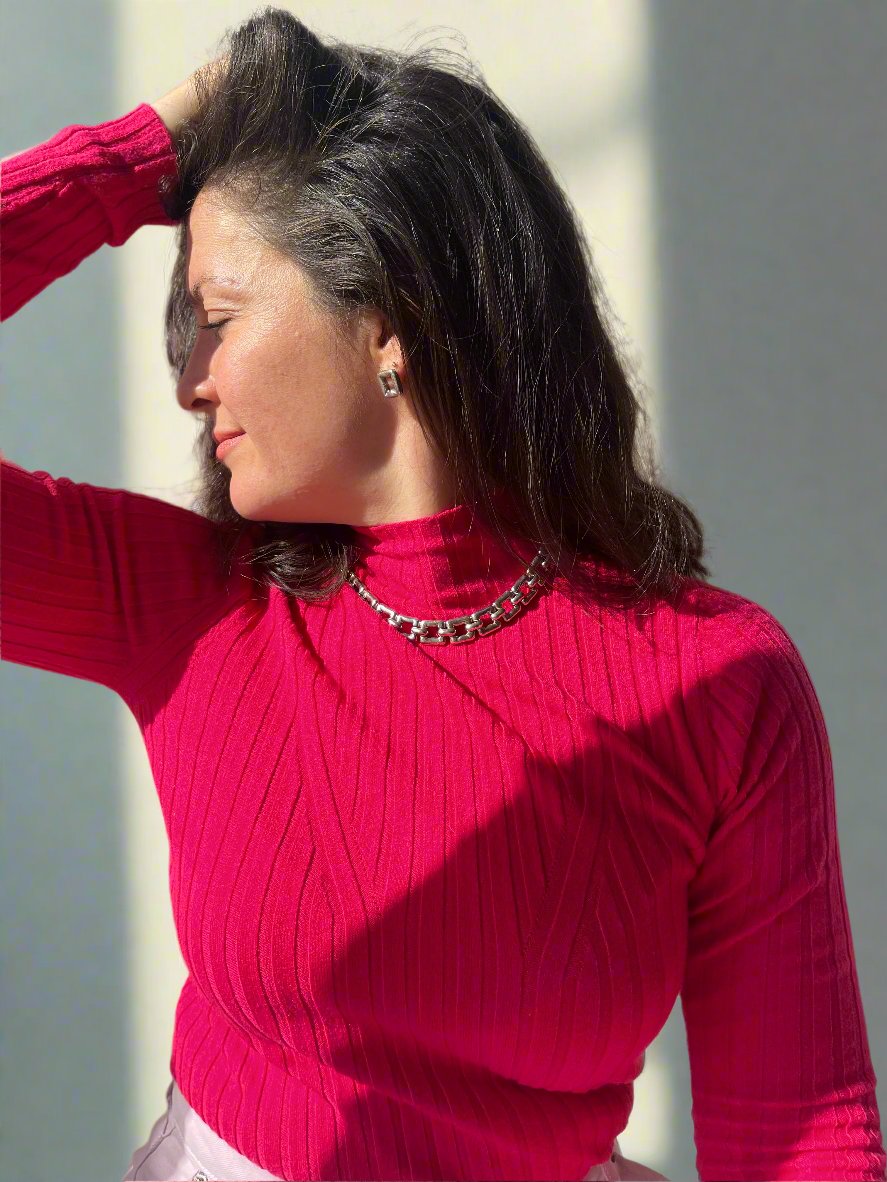 pink turtleneck top