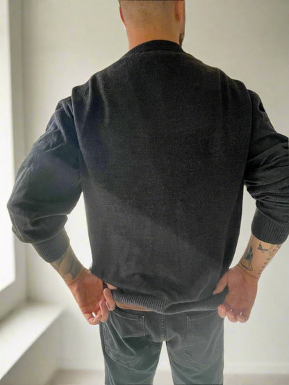 dark grey knit US Polo sweater with v-line