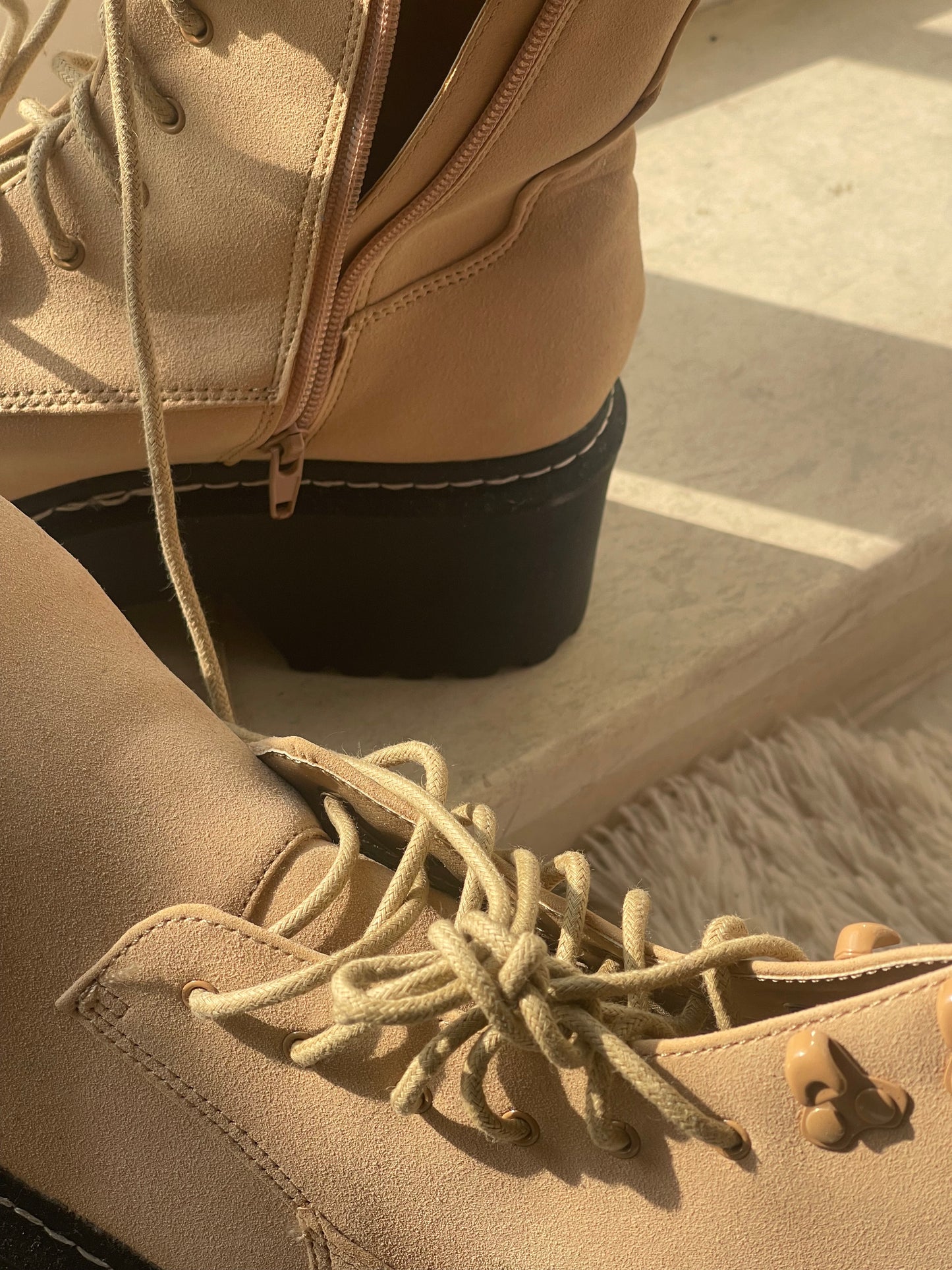 beige chunky combat boots by OFFICE