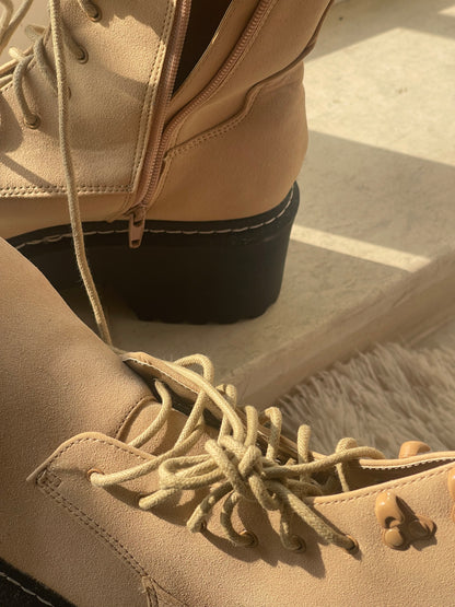 beige chunky combat boots by OFFICE