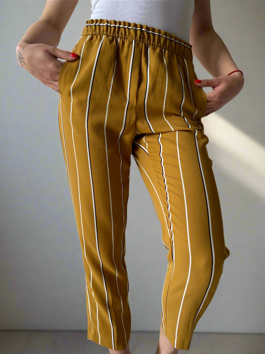 striped yellow office trousers by H&M