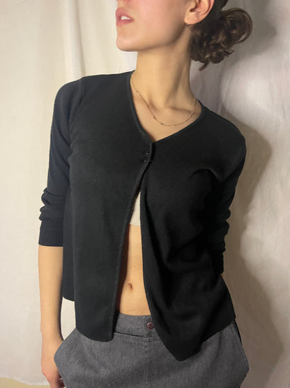 black open-front cardigan