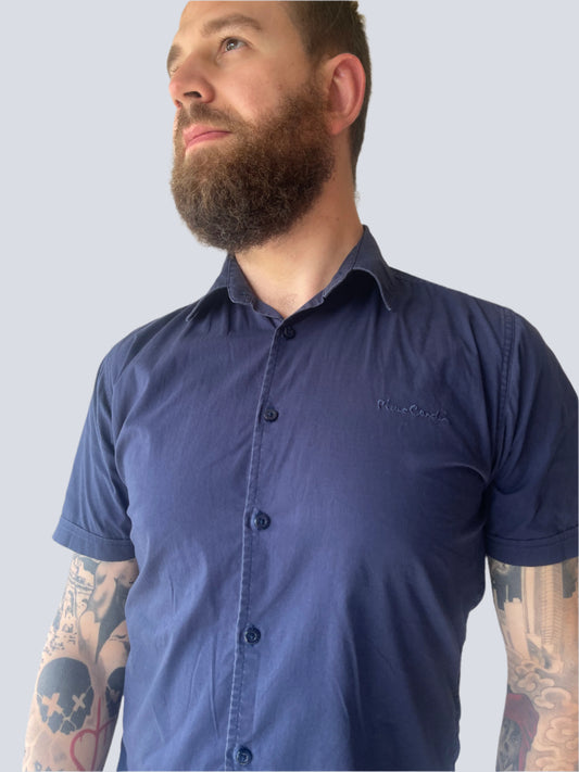 navy blue short-sleeve shirt by Pierre Cardin