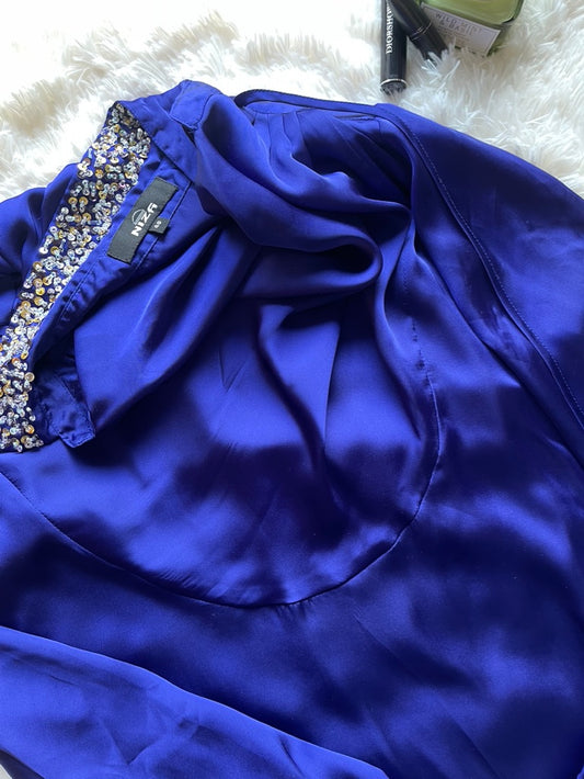royal blue satin sequin blouse 