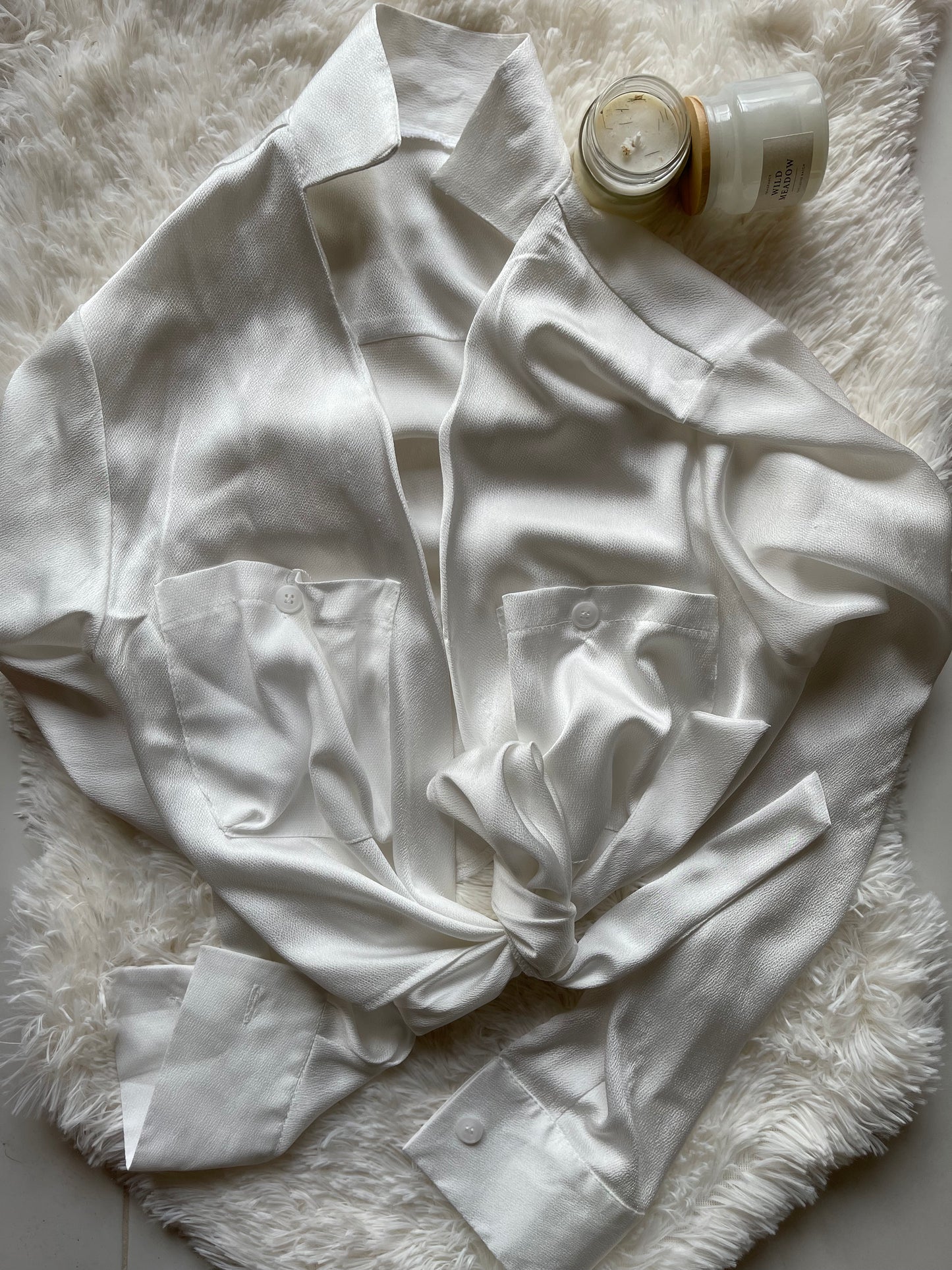 satin white wrap shirt