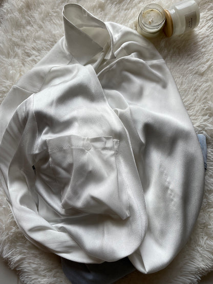 satin white wrap shirt