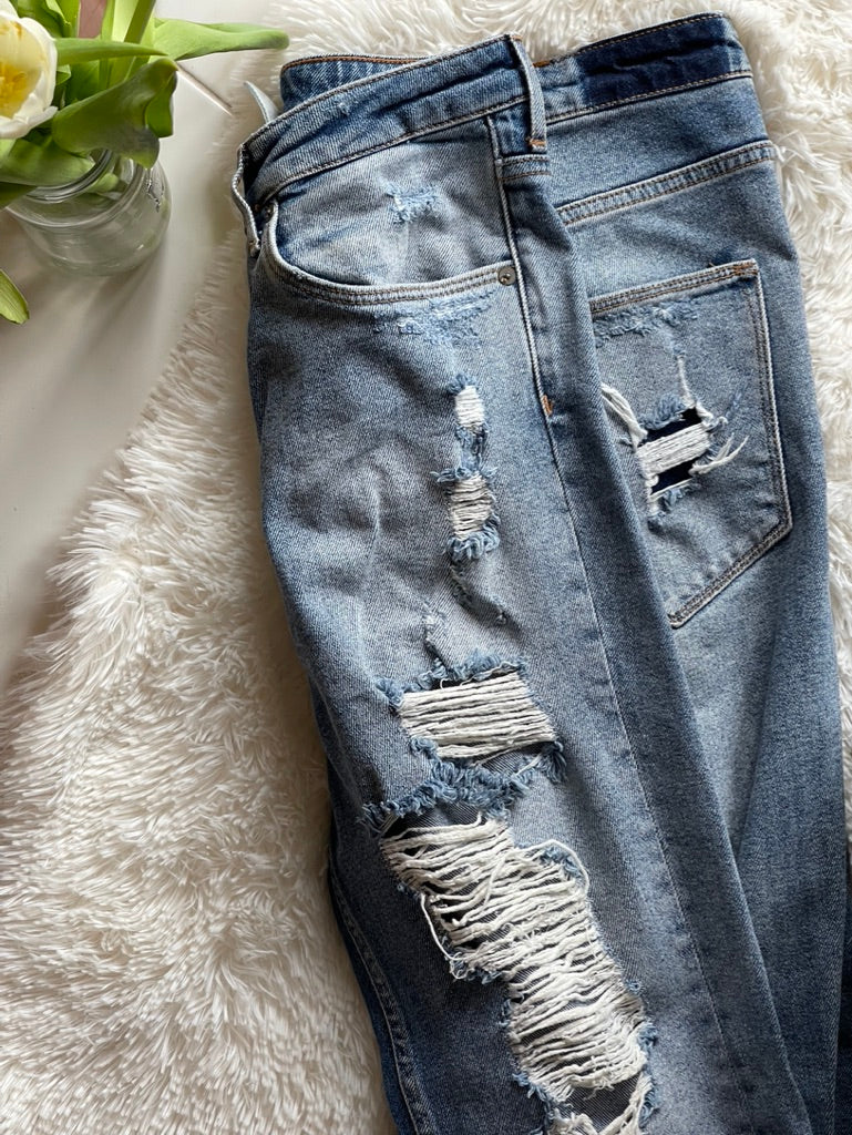 heavily distressed H&M jeans