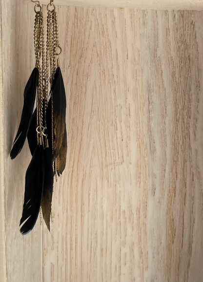 feather earrings in black