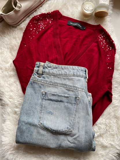 soft red cardigan with sequin effect by Ilse Jacobsen
